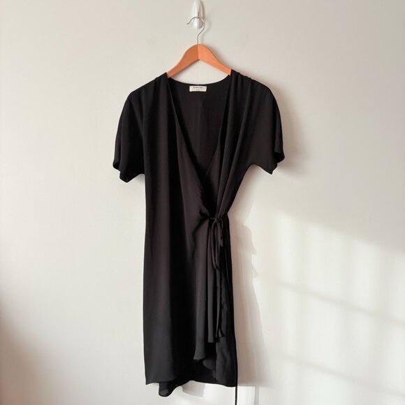 Aritzia Babaton Mini Wrap Wallace Dress Black Size Small - Picture 4 of 8